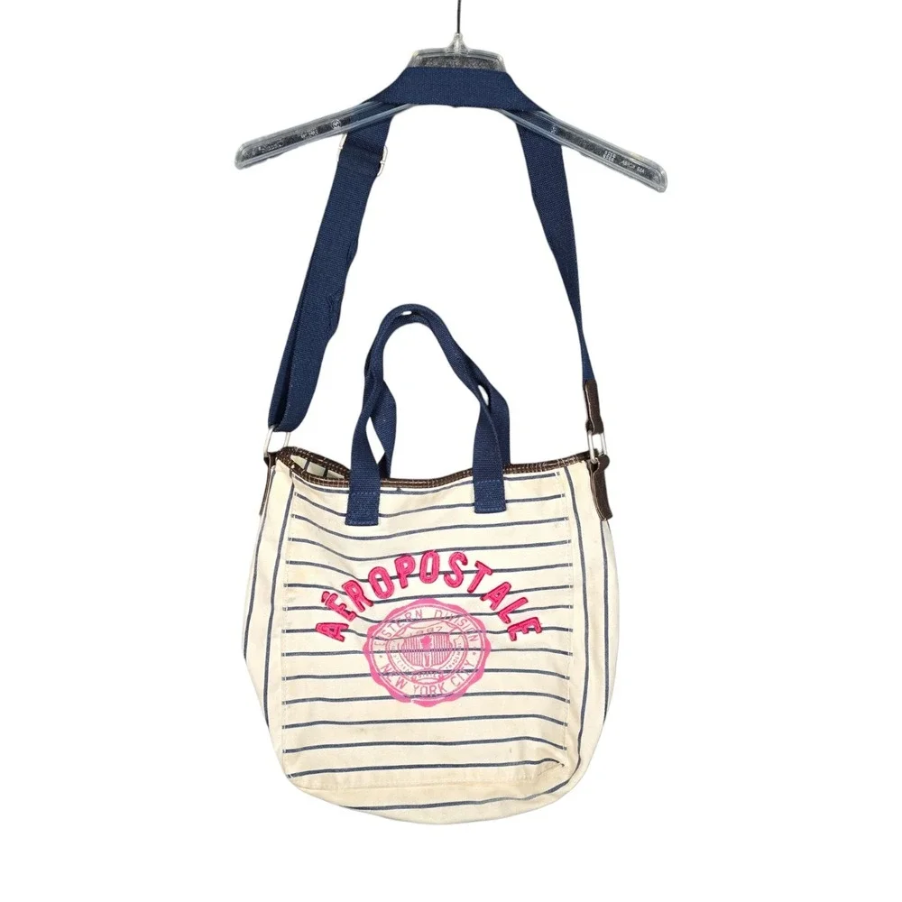 Vintage Y2K Aeropostale Tote Bag Striped NY Preppy Shoulder Aero Canvas